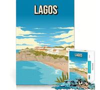 Rompecabezas de 1000 Piezas para Adultos Lagos,Portugal Arte de la Ciudad Costera del Algarve Impresión de Viaje con Playa Unión Suave Rompecabezas de lógica Juego Casual Escena navideña Arte 38x26cm