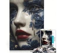 Rompecabezas de 1000 Piezas para Adultos Lágrimas de Porcelana Mujer Kintsugi en Azul y Dorado Juego Imposible Reto para completar 50x75cm