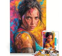 Rompecabezas de 1000 Piezas para Adultos, Lara Corft con Salpicaduras de Pintura, Juegos educativos, decoración para el hogar, colección de Artistas, Bellas Artes 38x26cm