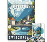 Rompecabezas de 1000 Piezas para Adultos: Lauterbrunnen en Suiza, Juegos Familiares, diversión para Toda la Familia, Regalos para Amigos y Familiares 38x26cm