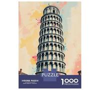 Rompecabezas De 1000 Piezas para Adultos Leaning Tower of Pisa Watercolor Rompecabezas para Adultos Juegos De Relajación Desafío Difícil Ayuda A Ejercitar El Cerebro 38x26cm/1000pcs