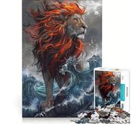 Rompecabezas de 1000 Piezas para Adultos León con Crin llameante Juegos Divertidos interacción Entre Padres e Hijos Cada Pieza es única 38x52cm