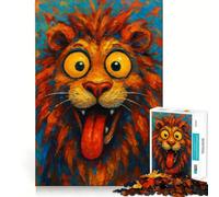 Rompecabezas de 1000 Piezas para Adultos León de Dibujos Animados con la Lengua Fuera,Pintura de Piezas de Corte Limpio,Juego de Habilidad Mental,Momento de relajación,Divertido,Escena navideña,Arte