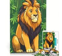 Rompecabezas de 1000 Piezas para Adultos: León de Dibujos Animados en un Entorno selvático Juego práctico para divertirse en Familia cumpleaños y Navidad 38x52cm