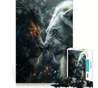 Rompecabezas de 1000 Piezas para Adultos León Negro contra león Blanco Juego de ingenio,Regalo Ideal para Relajarse y divertirse en cumpleaños 38x26cm