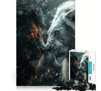 Rompecabezas de 1000 Piezas para Adultos León Negro contra león Blanco Juego de lógica y Entretenimiento para Adultos Escena navideña 38x52cm