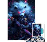 Rompecabezas de 1000 Piezas para Adultos León samurái con Ojos Rojos Brillantes Rompecabezas de Animales para Adultos Juguetes antiestrés Regalo de cumpleaños Ideal para Toda la Familia (38x52cm)