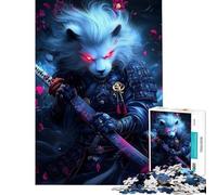 Rompecabezas de 1000 Piezas para Adultos León samurái con Ojos Rojos Brillantes Rompecabezas de Animales Juego de ingenio análisis y lógica cumpleaños y Navidad (Tamaño 38x26cm)