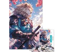 Rompecabezas de 1000 Piezas para Adultos León Samurái Flores de Sakura Diversión en casa para Toda la Familia Juego Imposible para Mayores de 14 años Juego de Rompecabezas Incluido (50x75cm)
