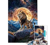Rompecabezas de 1000 Piezas para Adultos León sobre Roca con Luna y Estrellas Rompecabezas para Adolescentes Juego Familiar Decoración del hogar Difícil y desafiante (Tamaño 38x52cm)