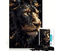 Rompecabezas de 1000 Piezas para Adultos,Leones Negros y Dorados,decoración Ideal para concentrarse,Juego Relajante,Escena navideña (38x26cm)