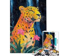 Rompecabezas de 1000 Piezas para Adultos Leopardo con orquídeas Rompecabezas para Adultos Regalo de cumpleaños Desafío Educativo Diversión Familiar y Noche de Juegos 50x75cm