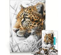 Rompecabezas de 1000 Piezas para Adultos Leopardo en la Hierba Alta Juego Imposible interacción Entre Padres e Hijos Lista de Deseos con Papá Noel 38x26cm