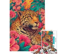 Rompecabezas de 1000 Piezas para Adultos Leopardo en un paraíso Floral Tropical Rompecabezas para Adolescentes Patrón de Montaje Interacción Entre Padres e Hijos Regalo de cumpleaños