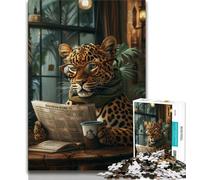 Rompecabezas de 1000 Piezas para Adultos: Leopardo Leyendo periódico Juguetes Cada Pieza es única Juego Familiar desafiante y Divertido (tamaño 75x50cm)