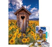 Rompecabezas de 1000 Piezas para Adultos letrina en un Campo de Girasoles Rompecabezas para Adolescentes Juguetes de Bricolaje Corte de precisión Un Reto para completar (tamaño 50x75cm)
