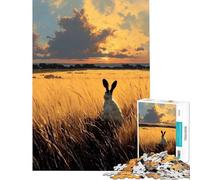 Rompecabezas de 1000 Piezas para Adultos Liebre en un Campo Dorado al Atardecer Rompecabezas para Adultos Que Requiere práctica análisis y lógica Difícil y desafiante (Tamaño 38x52cm)