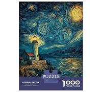 Rompecabezas De 1000 Piezas para Adultos Lighthouse at Night with Swirling Sky Rompecabezas para Adultos Juegos Divertidos Regalo De Cumpleaños Diversión En Casa Actividades, 70x50cm/1000pcs