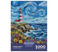 Rompecabezas De 1000 Piezas para Adultos Lighthouse on A Cliff with Wildflowers Rompecabezas para Adultos Juguetes De Bricolaje Desafío Difícil Desafío Educativo 38x26cm/1000pcs