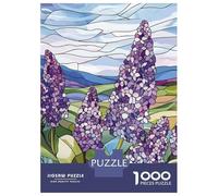 Rompecabezas De 1000 Piezas para Adultos Lilac Flowers in Stained Glass Rompecabezas para Adultos Juguete Decoración De Pared Difícil Difícil Y Desafío 38x26cm/1000pcs