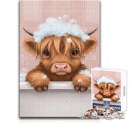 Rompecabezas de 1000 Piezas para Adultos, Linda Vaca de Las Tierras Altas en un baño de Burbujas, Disfrute de Momentos de Tranquilidad y Paz, Juguete de Corte de Alta precisión, tamaño 50x75cm