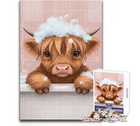 Rompecabezas de 1000 Piezas para Adultos, Linda Vaca de Las Tierras Altas en un baño de Burbujas, Disfrute de Momentos de Tranquilidad y Paz, Juguete de Corte de Alta precisión, tamaño 38x52cm