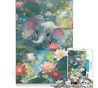 Rompecabezas de 1000 Piezas para Adultos: Lindo Elefante en un Estanque de lotos Juguetes para armar, para Mejorar la Memoria cumpleaños y Navidad 38x26cm