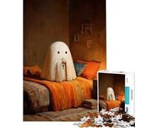 Rompecabezas de 1000 Piezas para Adultos Lindo Fantasma Rezando en una acogedora habitación Diversión para Pintar en casa Regalos para Mujeres Juegos Divertidos para Mayores de 14 años (38x52cm)