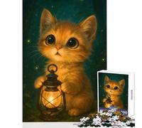 Rompecabezas de 1000 Piezas para Adultos Lindo Gatito con Linterna en el Bosque Juguete Educativo Gran Regalo para Juegos Juego práctico difícil y desafiante tamaño 38x26cm