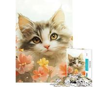 Rompecabezas de 1000 Piezas para Adultos Lindo Gatito Entre Flores Juguete Educativo para Aprender Juego Familiar Difícil Regalos de Amigo Invisible (Tamaño 38x26cm)