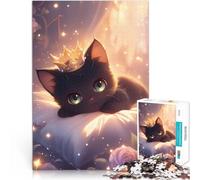 Rompecabezas de 1000 Piezas para Adultos Lindo Gatito Negro con Corona Juego de Preguntas con Piezas de Formas aleatorias Que se entrelazan Completamente 52x38cm