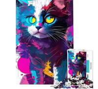 Rompecabezas de 1000 Piezas para Adultos Lindo Gato Abstracto rompecabezascmYK de 1000 Piezas Juguete decoración de Pared difícil Regalos para Amigos y Familiares (38x26cm)