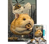 Rompecabezas de 1000 Piezas para Adultos Lindo hámster Gigante en un Paisaje Urbano de Japón con helicópteros Rompecabezas de 1000 Piezas antiestrés Regalo Ideal para Mujeres (75x50cm)