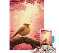 Rompecabezas de 1000 Piezas para Adultos Lindo pájaro Amarillo en un Bosque Rosa Rompecabezas para Adultos Juego de ingenio antiestrés difícil y desafiante (tamaño 38x52cm)