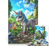 Rompecabezas de 1000 Piezas para Adultos: Lindo Unicornio en un jardín, Juego Imposible, análisis y lógica, fortalece el Amor Entre Parejas 38x52cm