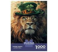 Rompecabezas De 1000 Piezas para Adultos Lion in Green Hat-3 Rompecabezas para Adolescentes Juguete Decoración De Pared Alivio del Estrés 52x38cm/1000pcs