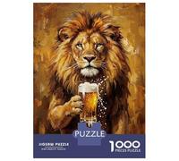 Rompecabezas De 1000 Piezas para Adultos Lion with Beer Painting Rompecabezas Juego De Ingenio Ensamblaje De Patrones Regalos De Cumpleaños Y Únicos 52x38cm/1000pcs