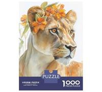 Rompecabezas De 1000 Piezas para Adultos Lioness with Flowers Watercolor Painting Rompecabezas para Adultos Juegos Familiares para La Diversión Familiar Regalo De Cumpleaños, Regalos, 38x26cm/1000pcs