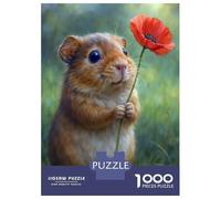Rompecabezas De 1000 Piezas para Adultos Little Hamster Holding Red Poppy Flower Rompecabezas para Adolescentes Juguete Decoración De Pared Alivio del Estrés 38x26cm/1000pcs