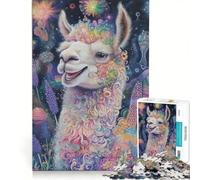 Rompecabezas de 1000 Piezas para Adultos Llama Floral psicodélica Juegos educativos difícil y desafiante Juego de desafío único 50x75cm