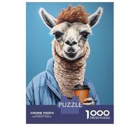 Rompecabezas De 1000 Piezas para Adultos Llama with Coffee Cup Art Print Rompecabezas para Adultos Juego Familiar Carrera De Velocidad Manual Desafiante para Completar 70x50cm/1000pcs