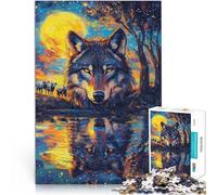 Rompecabezas de 1000 Piezas para Adultos Lobo a la luz de la Luna Hecho de Madera Apto para Personas Mayores de 14 años. Juegos relajantes Mejorar el Amor Entre Parejas tamaño：50x75cm