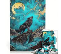 Rompecabezas de 1000 Piezas para Adultos Lobo Aullando a la Luna Arte Digital Juguete Educativo Un Reto difícil Colección de Artistas Bellas Artes 50x75cm
