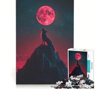 Rompecabezas de 1000 Piezas para Adultos Lobo Aullando a la Luna de Sangre Juegos Divertidos para ejercitar la Mente y Las Manos Toda la Familia 38x52cm