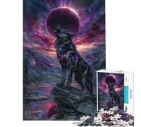 Rompecabezas de 1000 Piezas para Adultos Lobo Aullando Eclipse Arte fantástico Juegos educativos Juguetes Juegos educativos Gran Regalo Vacaciones en casa Matar el Tiempo (Tamaño 38x52cm)