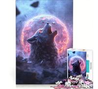 Rompecabezas de 1000 Piezas para Adultos Lobo Aullando en un Planeta en Llamas Juegos relajantes Actividades Divertidas para Hacer en casa y Fortalecer el Amor en Pareja 50x75cm