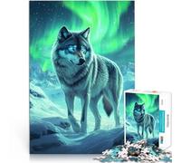 Rompecabezas de 1000 Piezas para Adultos “Lobo bajo la Aurora Boreal” Madera,Apto para Mayores de 14 años. Juegos Familiares Regalo para cumpleaños。tamaño:50x75cm/19.68x29.52pulgada