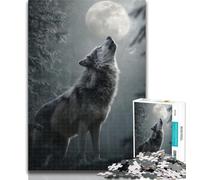 Rompecabezas de 1000 Piezas para Adultos Lobo bajo la Luna, 1000 Piezas para Adultos, Entrena tu Cerebro y Tus Manos, Regalo de cumpleaños, 50x75cm