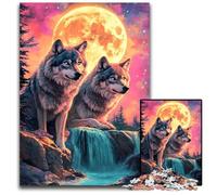 Rompecabezas de 1000 Piezas para Adultos Lobo bajo la Luna, Rompecabezas de Madera con diseño intrincado para Adolescentes, decoración DIY y diversión para estimular el Cerebro, 50x75cm