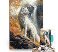 Rompecabezas de 1000 Piezas para Adultos Lobo Blanco Junto a la Cascada Juego Intelectual Cada Pieza es única: un desafiante y Divertido Juego Familiar 75x50cm